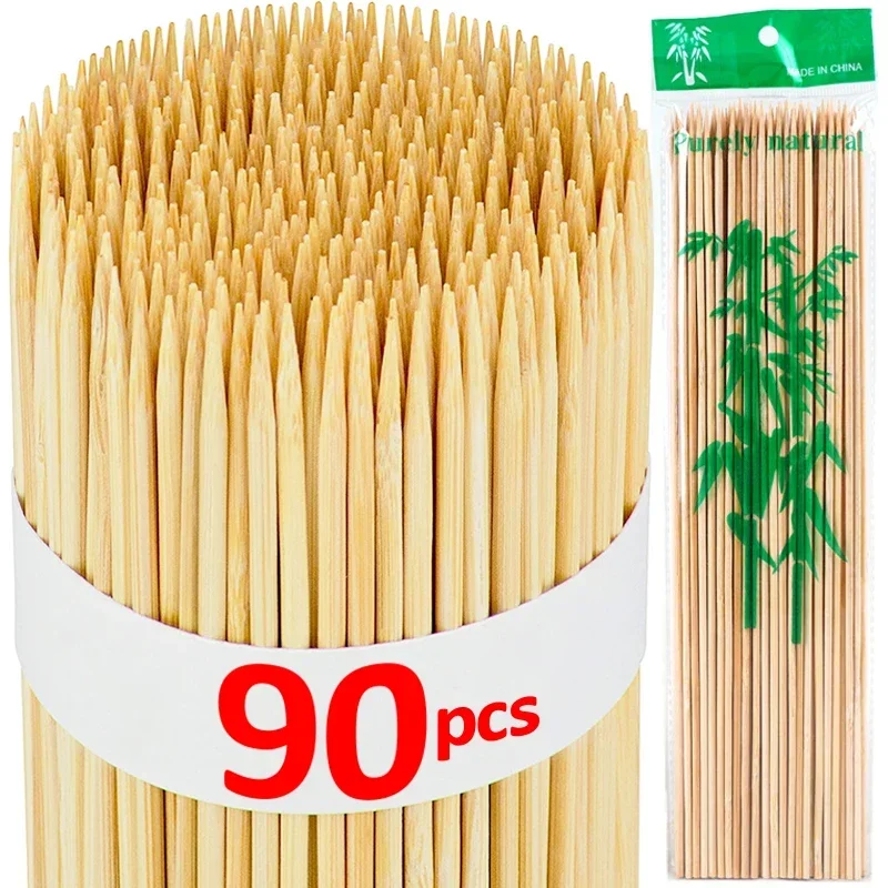 Bamboo Sticks for Barbecue Party Natural Wooden Disposable Long Skewer Stick Catering Camping BBQ Tools Accessories 90pcs/bag