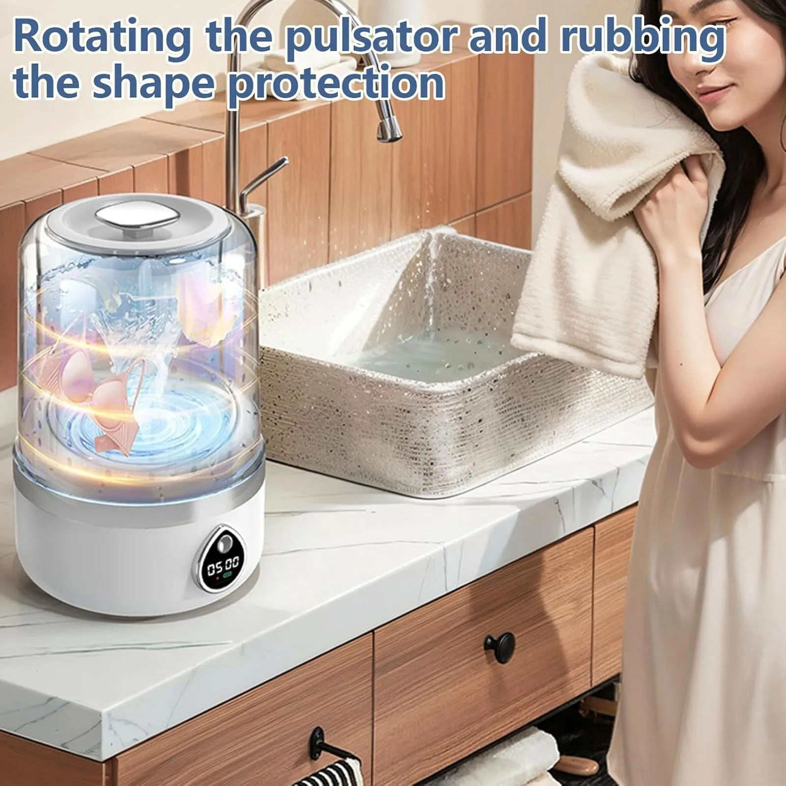 Mini Washing Machine Underwear Washing Machine 2 Gears Gentle High Speed Turbo Motor USB Rechargeable  Cleaning for Travel