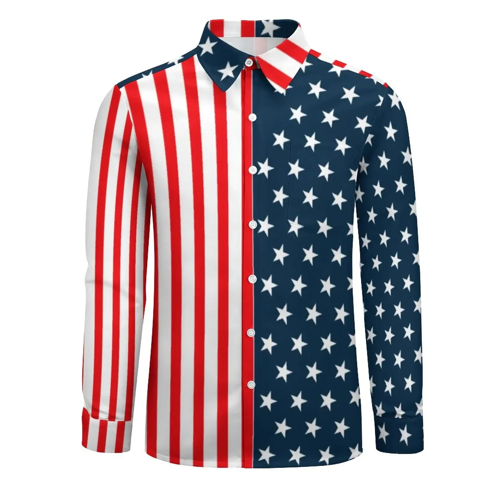 USA Stars Flag Stripes Long Sleeve Men's Shirts For Man Clothing 3D Print Casual Fashion Autumn Tops Loose Men Vintage Blouse