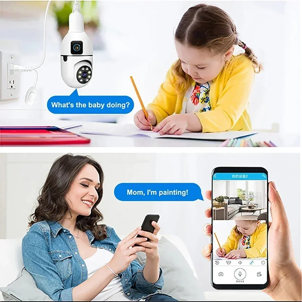 8M E27 Bulb WiFi Surveillance Camera Dual Lens Indoor Monitoring V380 pro App Security Video Monitoring Camera 3