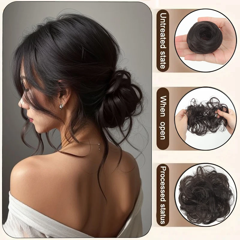LUPU Messy hair Strands Naturally Curly Ponytails Fluffy Donuts Upright hair Strands Messy hair Strands are Suitable for Women