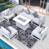 7 Pcs Aluminum Patio Furniture with Fire Pit Conversation Set with 29'' Large Depth Seat Outdoor Modern Luxury Garden Sofa Set 1