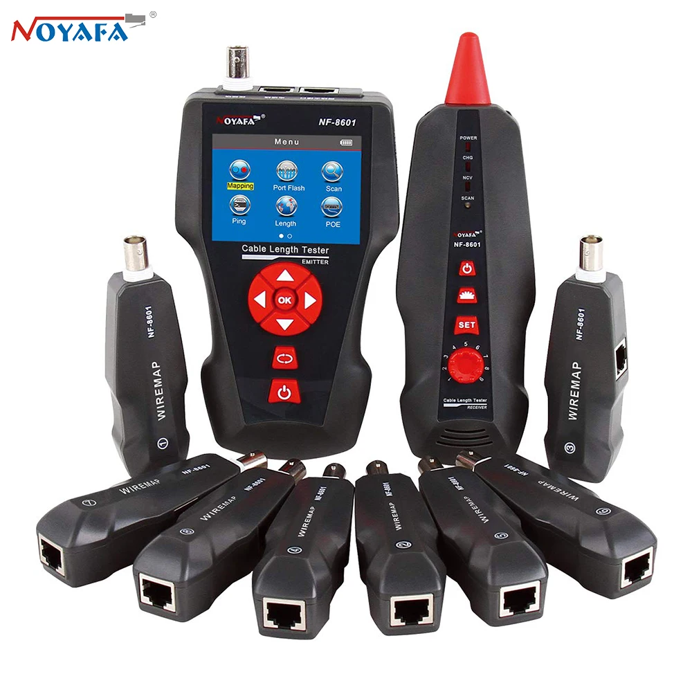 NOYAFA-Multipurpose Network Cable Tester, NF-8601W, RJ45, POE, PING, medir o comprimento do cabo, 8pcs Linha Remot, Network Tracker