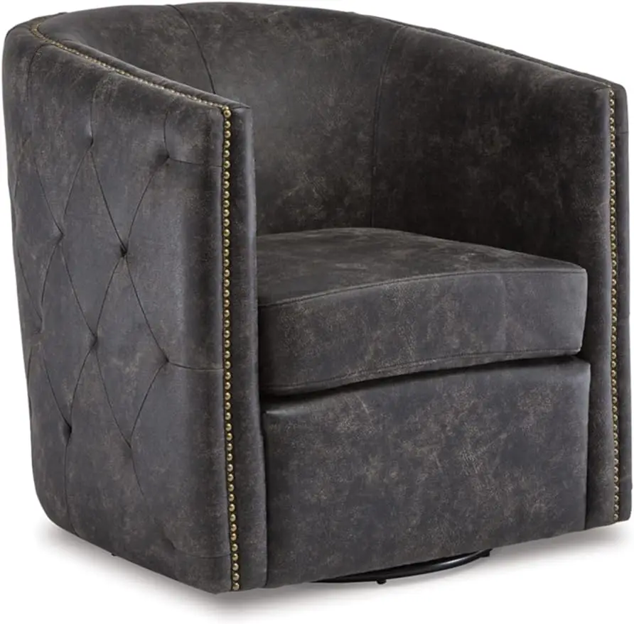 

Signature Design by Ashley Brentlow Tufted Barrel Accent Swivel Chair, Distressed Black