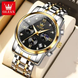 Classic Luxury Quartz Men's Watch with Moon Phase and Waterproof Stainless Steel Design (Yellow)