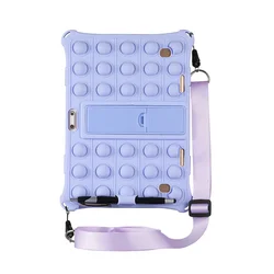 Durable Soft Bubble Silicon Kids Tablet Case - Protective Cover for Teclast P20 (Purple - Strap - Pen)