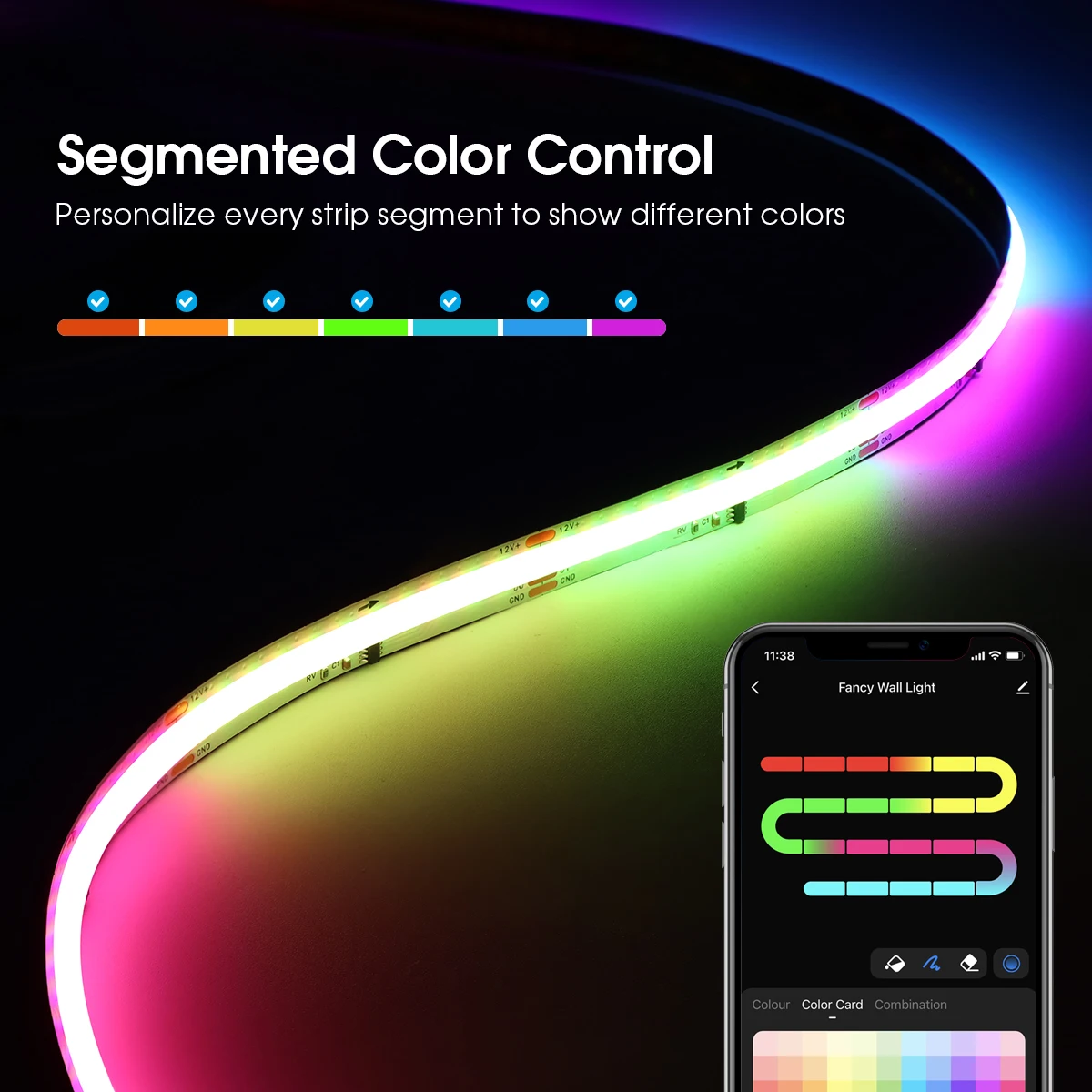 Tuya 스마트 와이파이 RGBIC LED 스트립 조명, COB 네온 테이프, 주소 지정 가능 WS2811 IC RGB 테이프, 알렉사 구글 홈용 앰비언트 장식 램프, 12V