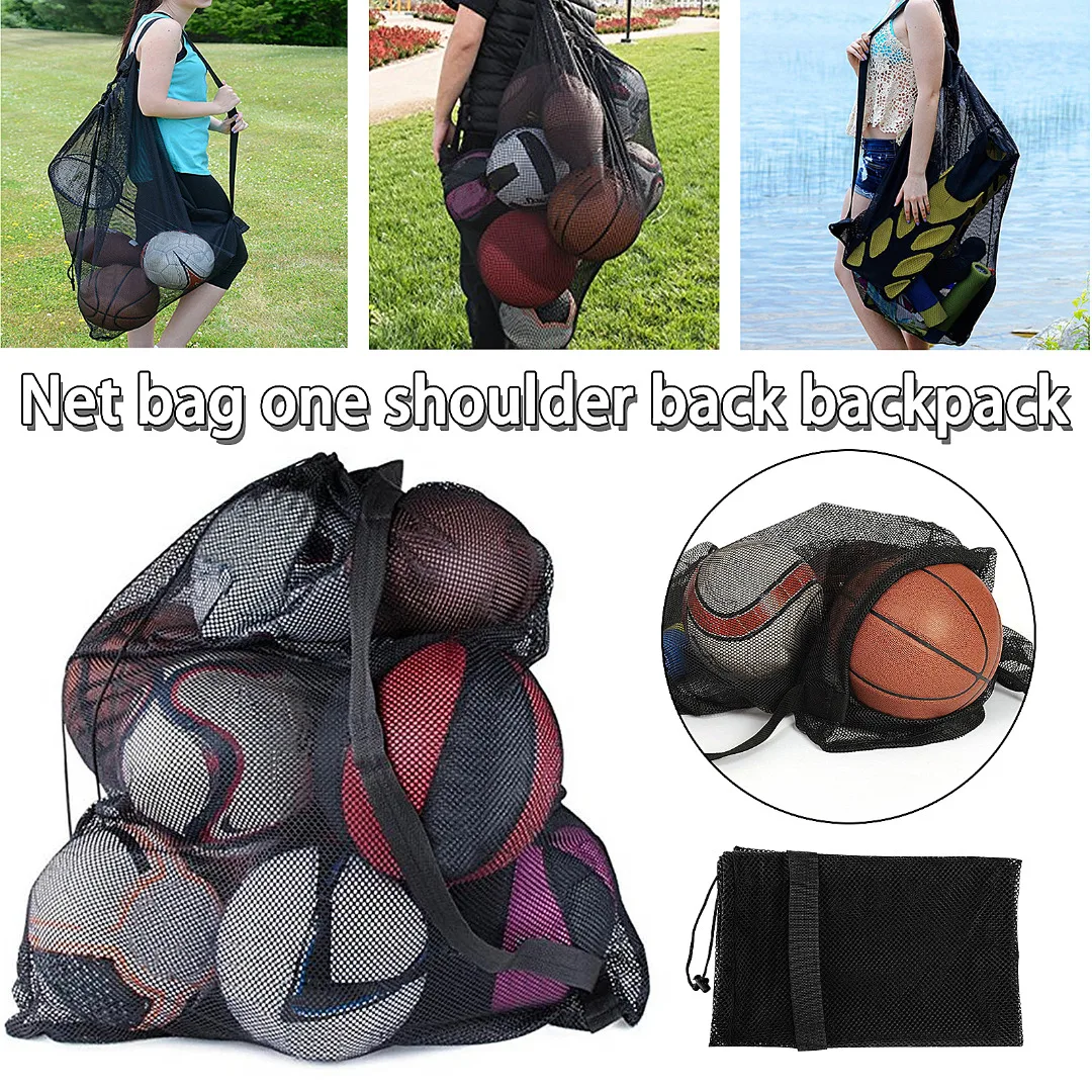 

Protable Sports Ball Bag Drawstring Nylon Mesh Bag Large Capacity Outdoor Football Basketball Storage Bag