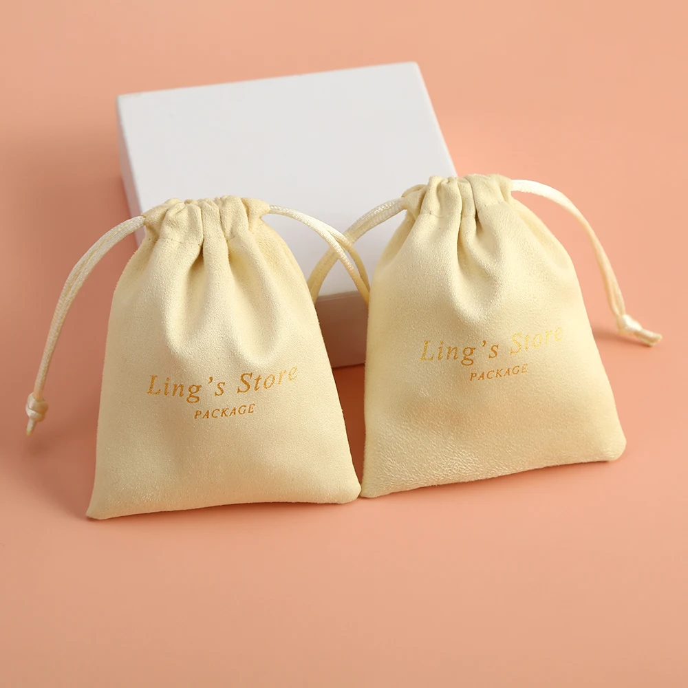 50pcs Custom Logo Flannel Velvet Drawstring Gift Bags Jewelry Organizer Packaging Pouch Wedding Favor Candy Goodie Storage Bag
