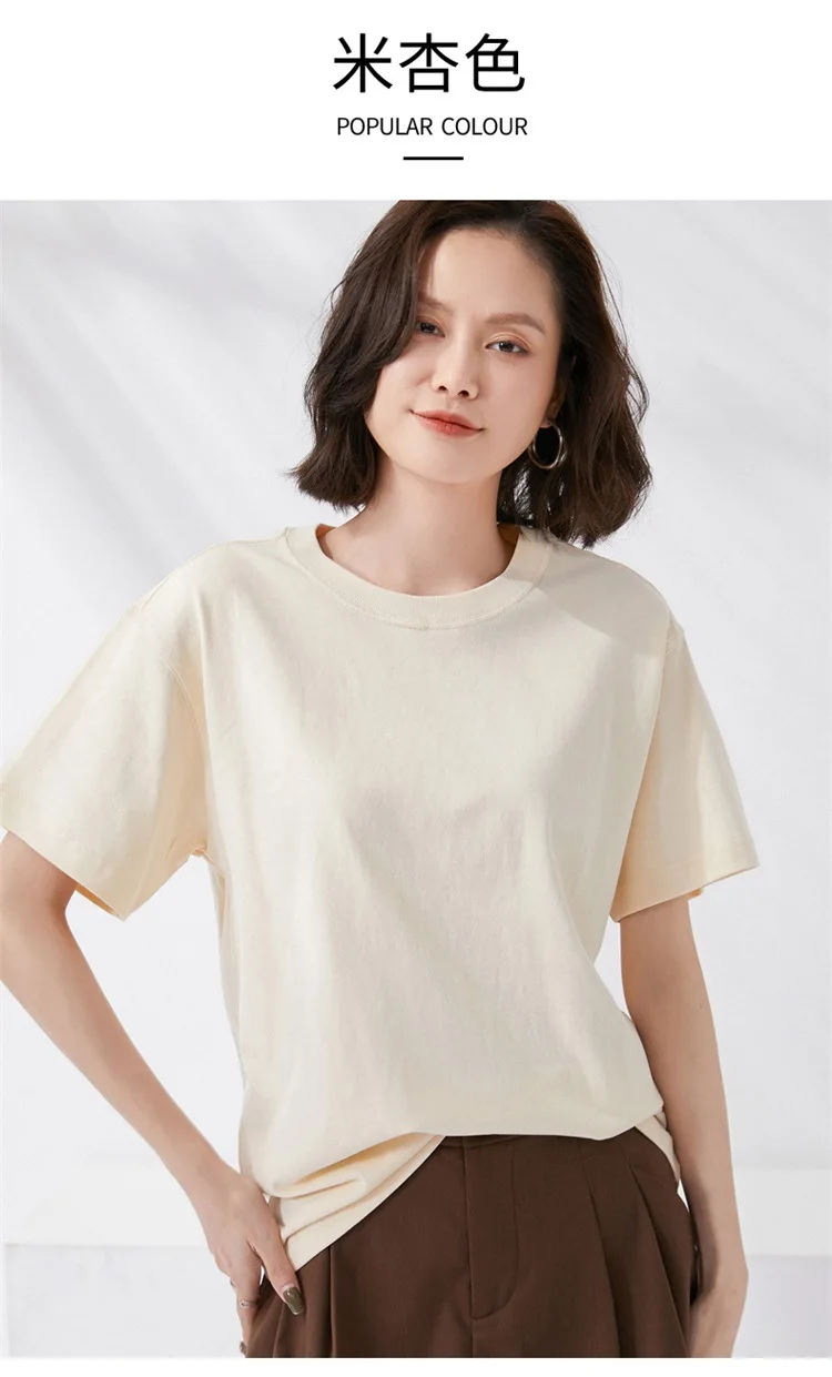 Women T-shirts 2024 Summer Tops Solid Short Sleeve Loose O-neck 100% Cotton Casual Ladies Shirts Harajuku Korean Woman Tshirts