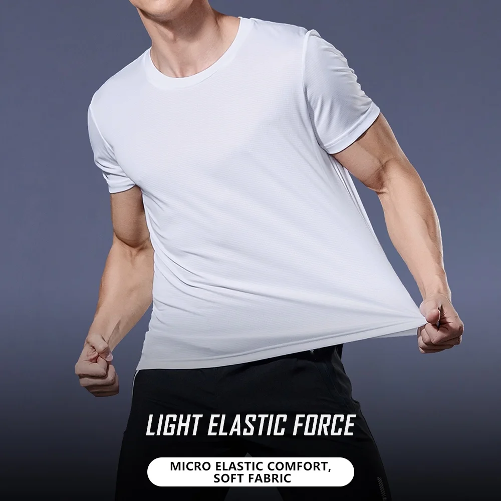 NO LOGO Men's Quick Dry Short Sleeve Gym Running Moisture Wicking Round Neck T-Shirt Training Exercise Gym Sport Shirt Tops 5