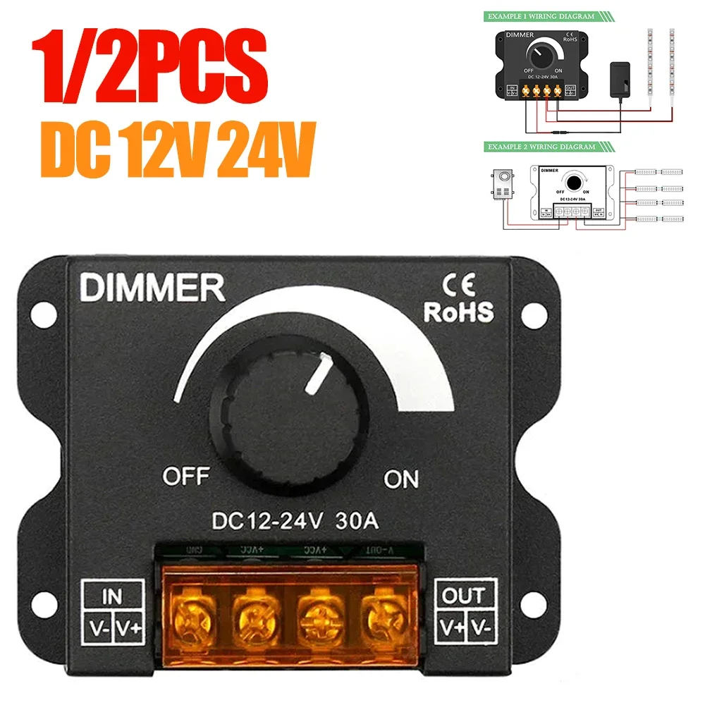DC 12V 24V LED Dimmer Switch Voltage Regulator Adjustable Controller For LED Strip Light Lamp 1/2pcs led dimmer switch led strip controller smart dimmer switch led strip switch led string dimmer led dimmer controller lamp dimmer voltage regulator