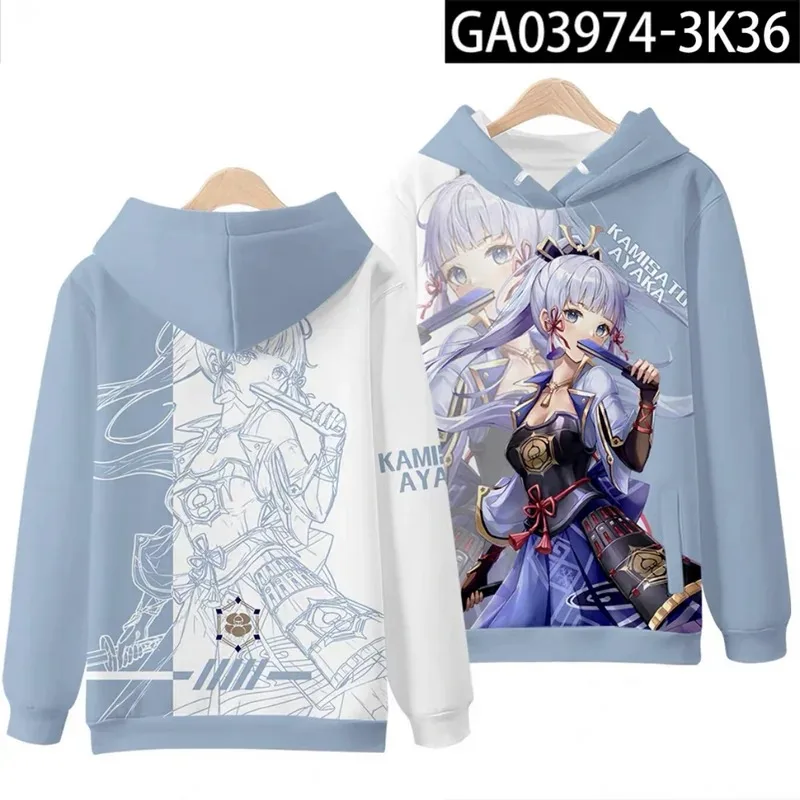 Genshin impact kamisato ayaka 3d printing man/woman autumn fashion game hoodies sweatshirt long sleeves pollover