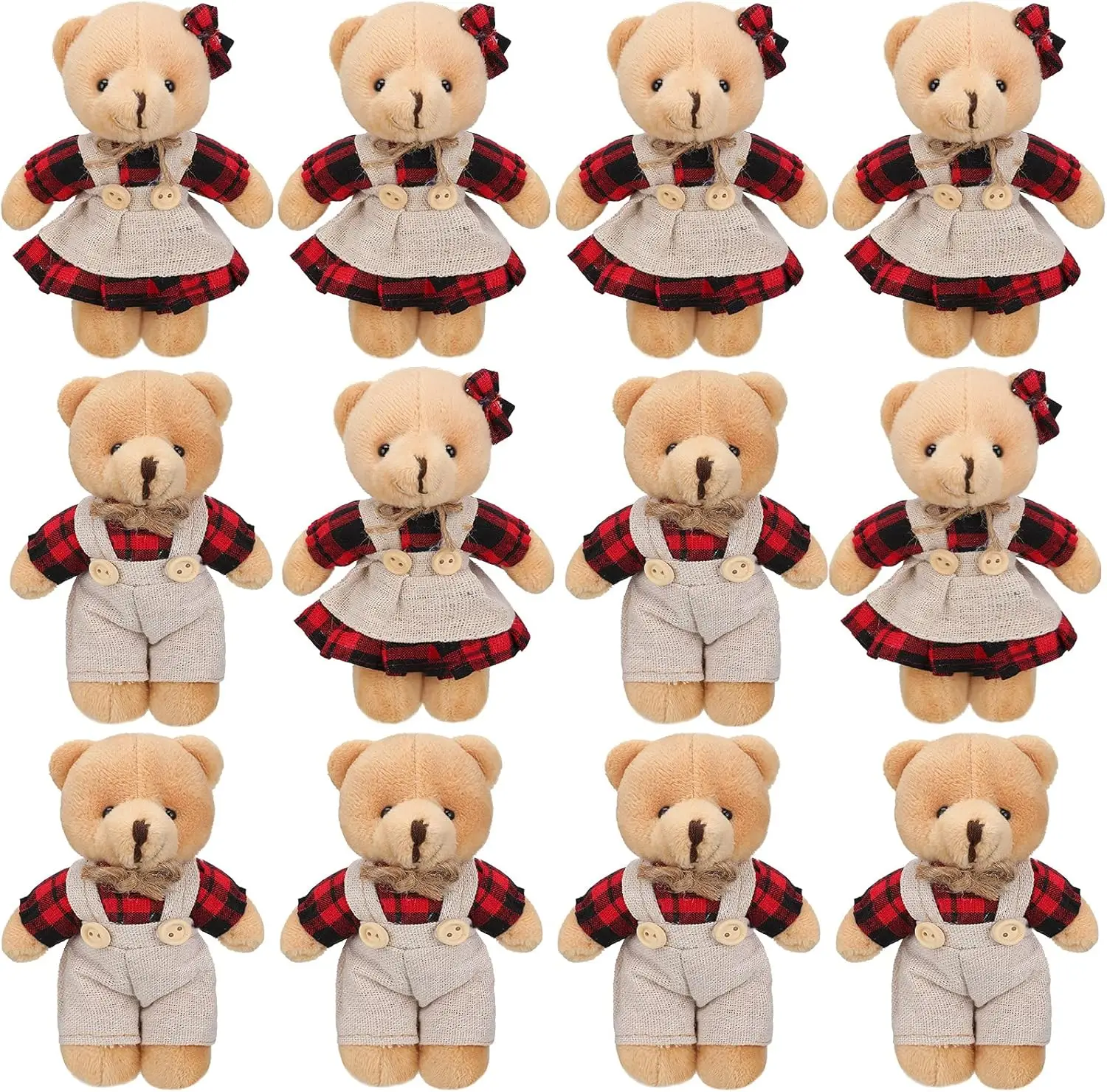12-Pack 6CM Mini Plush Teddy Bears - Jointed Stuffed Animal Toys For Wedding Favors, Cake Decor, Party Bag Fillers