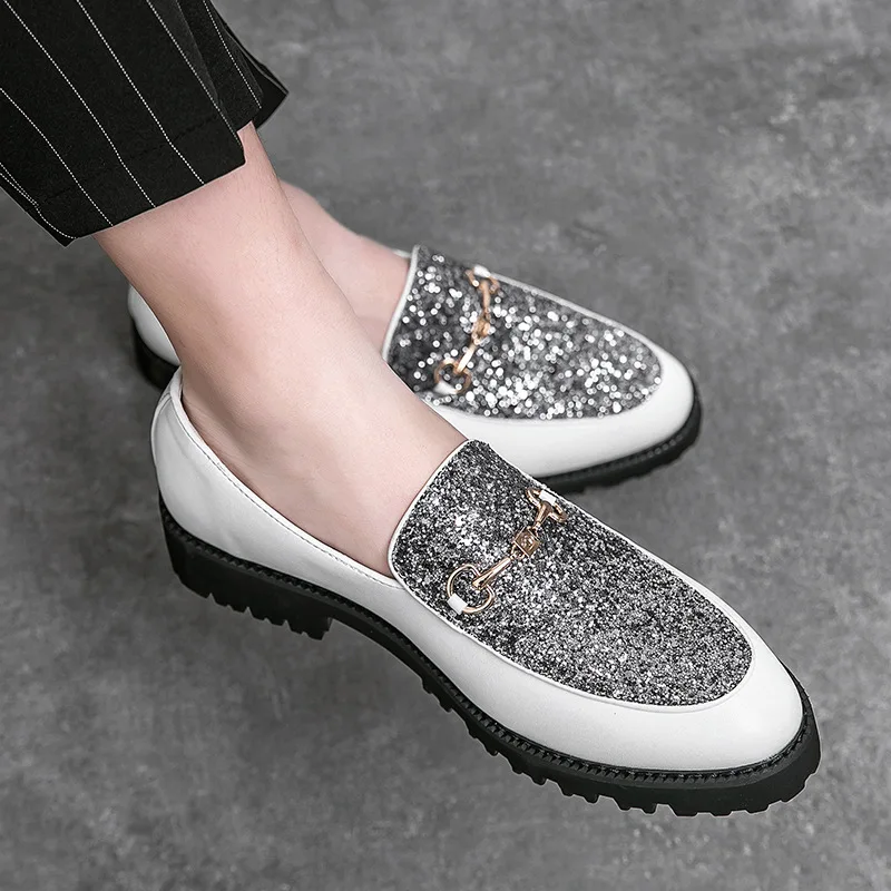 Shiny Leather Shoes for Men Platform Dress Shoes Luxury Slip on Men Loafers Party Designer Wedding Footwear Zapatos Para Hombres