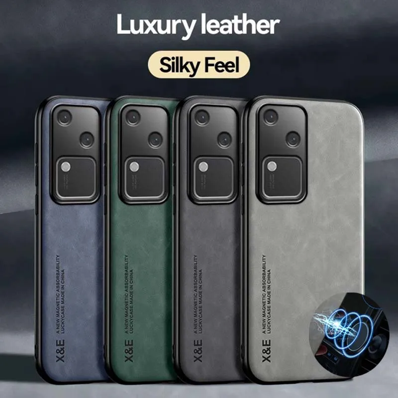 Luxury Leather Phone Case with Metal Plate Support and Car Mount Functionality