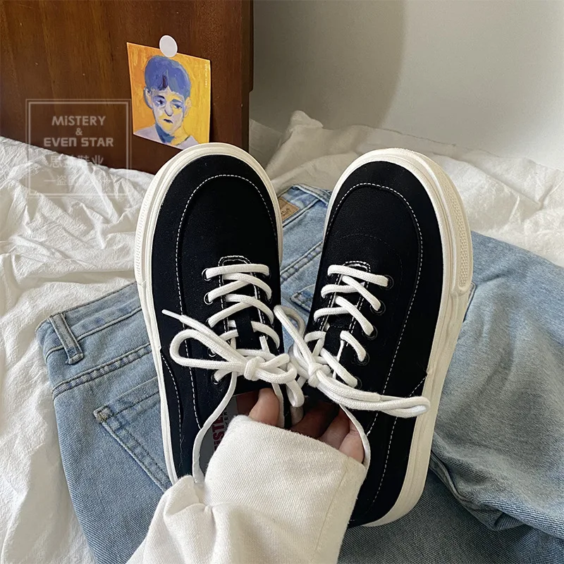 Platform Shoes Women Canvas Shoes Student Fashion Sneakers Woman Lace-up Casual Shoes Ladies Loafers Breathable Spring Autumn