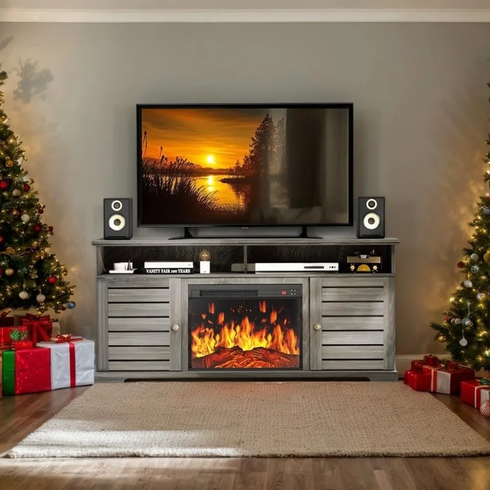 Fireplace TV Stand, Electric Fireplace TV Stand for TVs Up to 70 Inch,Farmhouse Entertainment Center with 23" Electric Fireplace 3