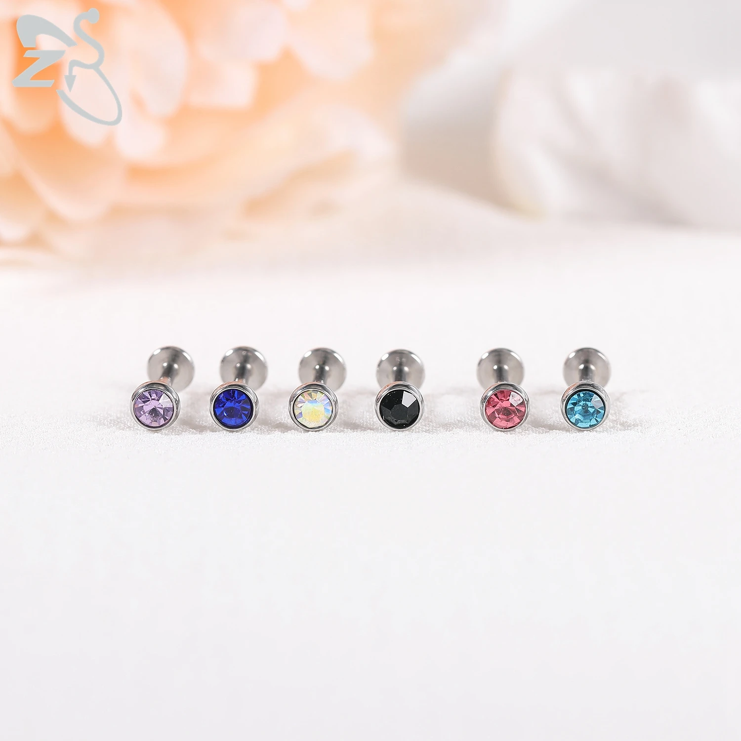ZS 6 13PCS LOT 16G Stainless Steel Lip Labret Piercing Set Crystal Monroe Lip Stud Ear Tragus Helix Cartilage Piercing 6 8 10mm piercing jewelry