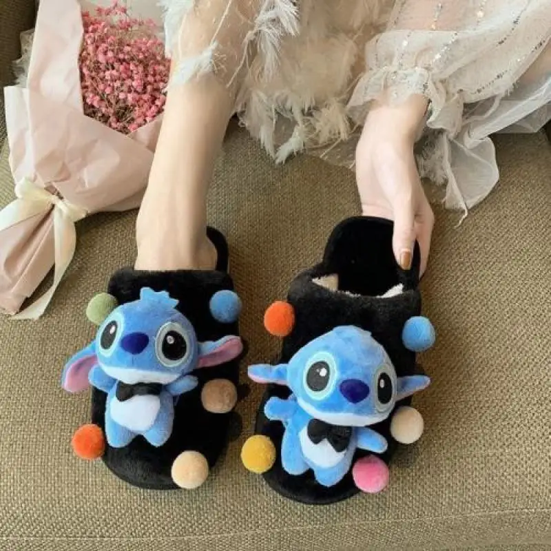 

Disney Stitch Winter Women's Cute Cartoon Plush Stitch Dormitory Home Slippers Indoor Warm Cotton Slippers Couple Home Shoes Ne