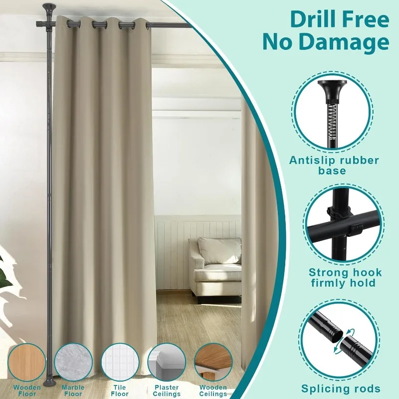 Room Divider- Adjustable 10FT No Drilling Curtain Rods Wall Divider for Room Separation, Heavy Duty Freestanding Hanging