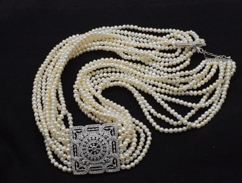 

one set 10rows freshwater pearl white near round 3-5mm necklace /bracelet 17-22inch wholesale beads nature zircon square