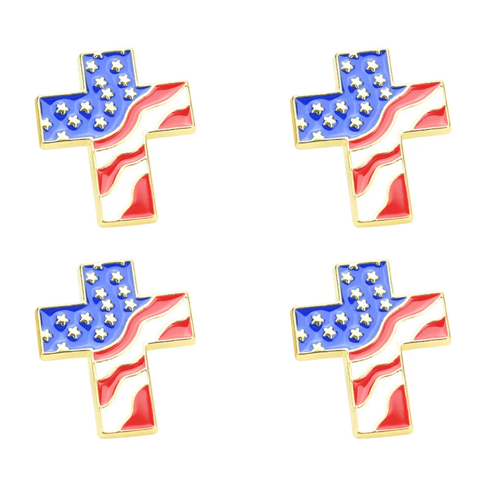 

4 Pcs American Lapel Pin Flag Brooch The Cross United States Badge USA Men and Women