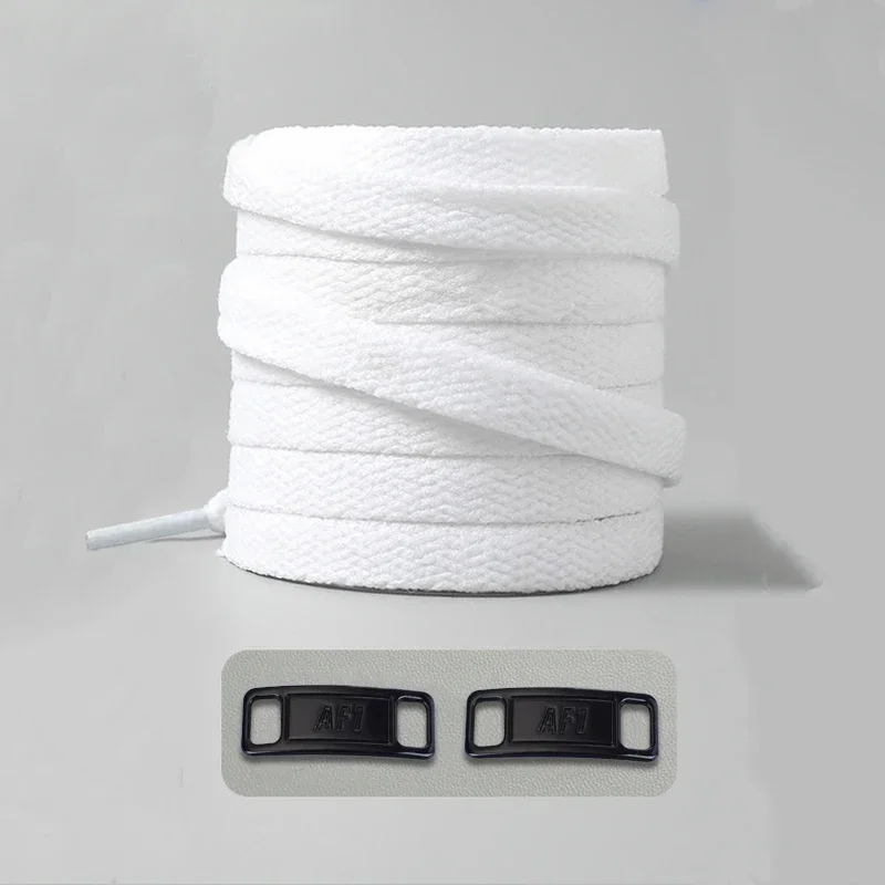 Timeless Black & White Flat Shoelaces with Metal Buckle Shoe Accessories