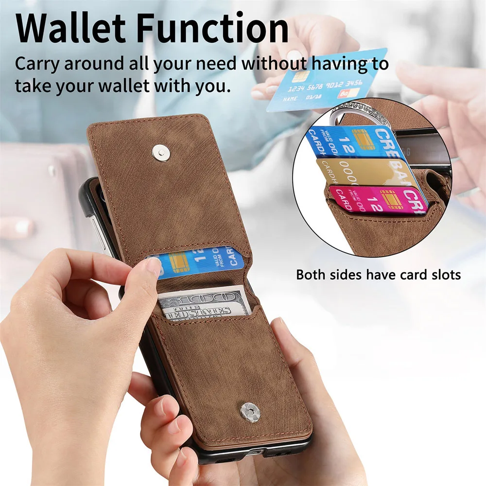 Luxury Leather Wallet Phone Case with Card Holder and Diamond Ring Design - Shockproof Protection