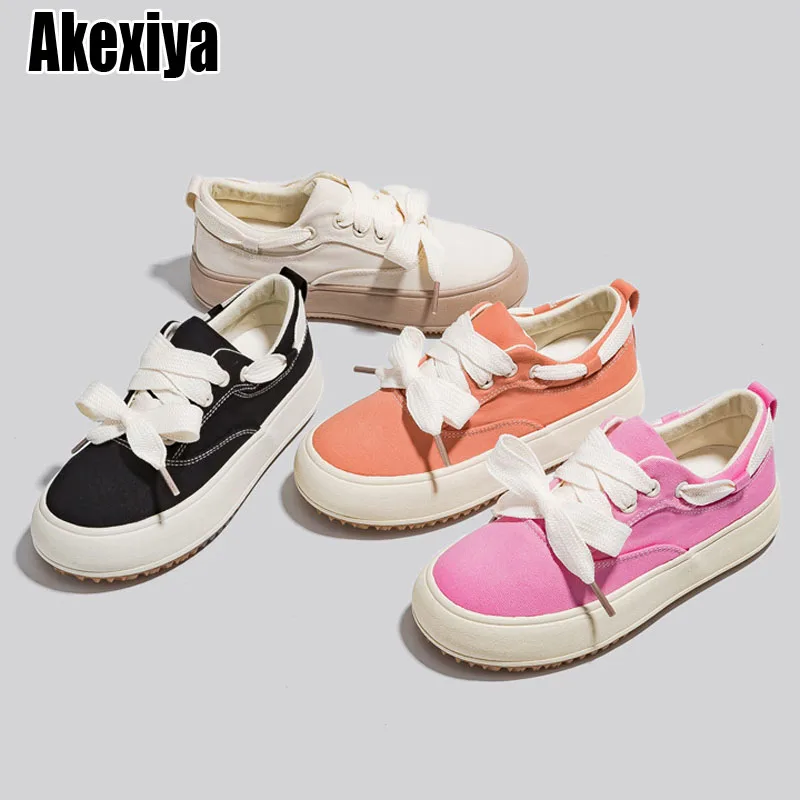 

2023 Autumn New Girl's Sneakers Canvas Shoes Chic Fashion Casual Shoes for Women Breathable Comfortable Lace Up Students Shoes