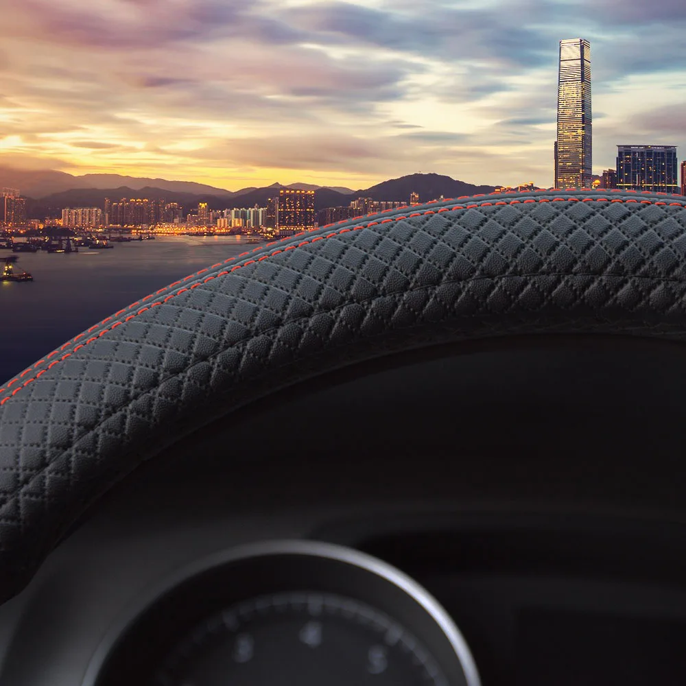 Large size Pu Leather Car Steering Wheel Cover plus wheel hubs For different cars 36 38 40 42 45 47 50cm For trunk bus steering wheel cover