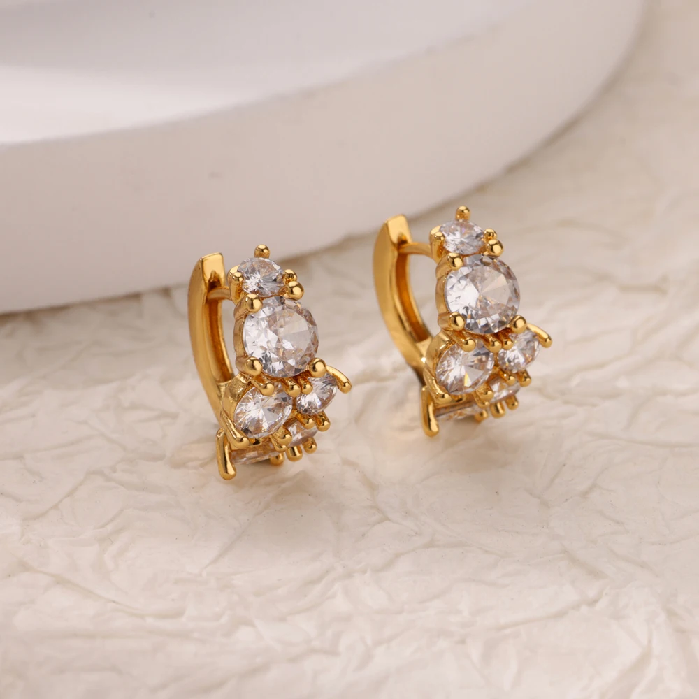 Zircon Round Stud Earrings Stainless Steel