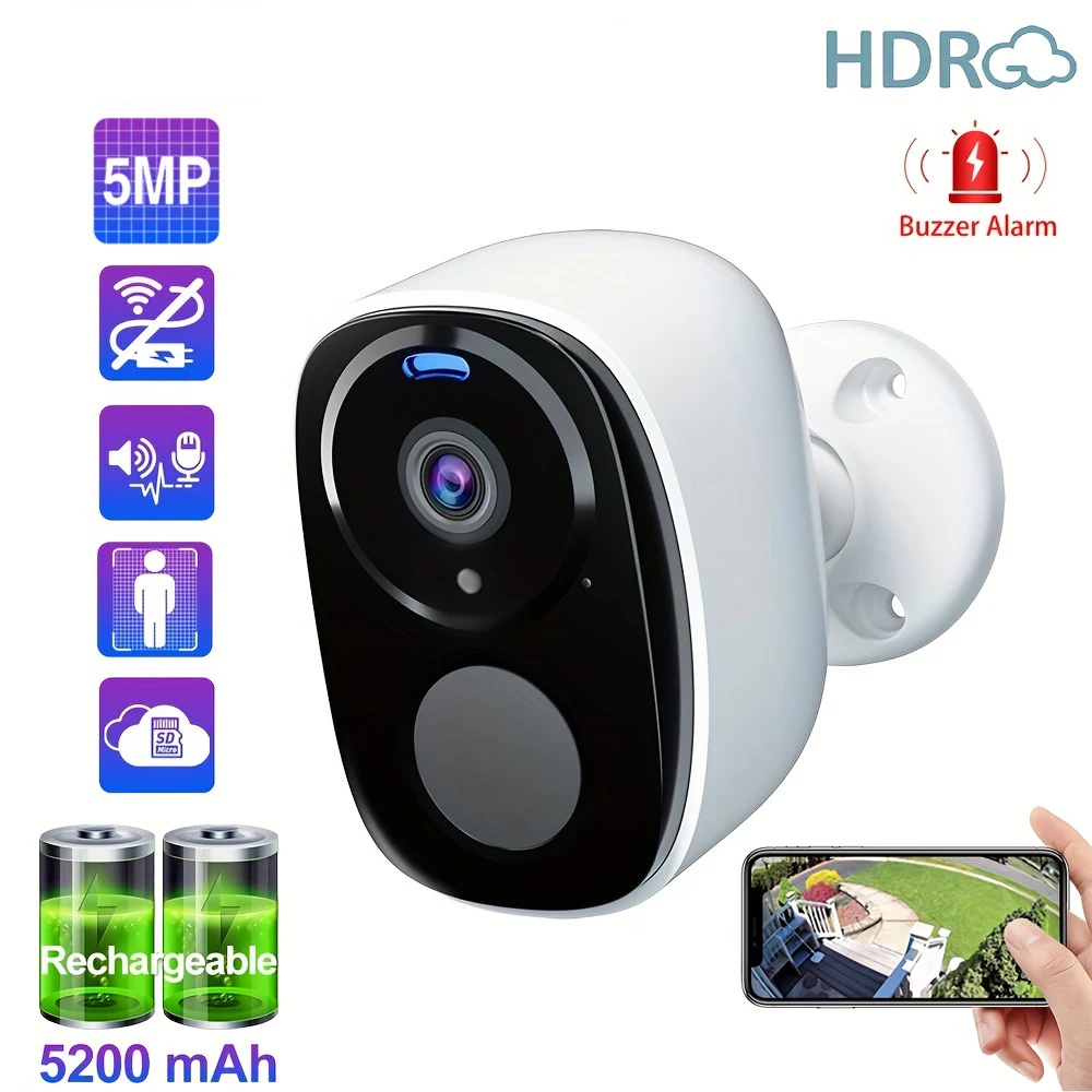 5MP WiFi IP Camera Wireless Outdoor AI Human Detect Color Night Vision 3MP HD WiFi Surveillance Camera Monitor Battery Powered