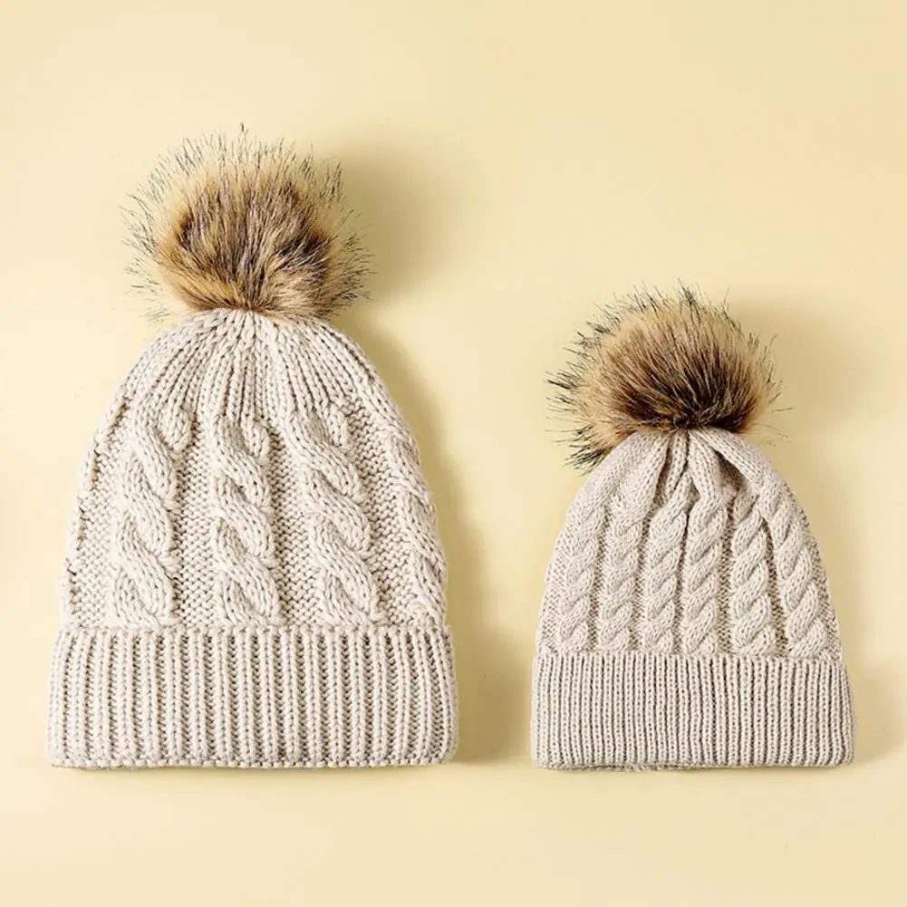 

Parent-Child Hat Cute Pompom Baby Cap Beanie Autumn Winter Warm Knitted Children Girls Hats Hairball Elastic Kids Caps Bonnet