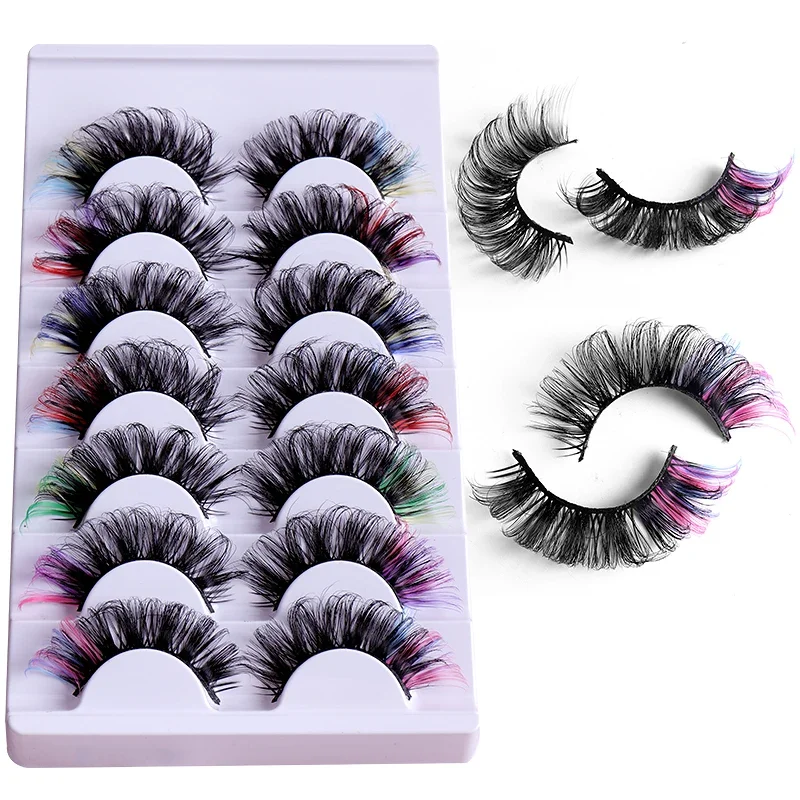 Description Picture 5 of item7 Pairs Colorful False Eyelashes D Curl Natural Fluffy Colored Makeup Faux Eyelash Lashes extensions Russian Volumes