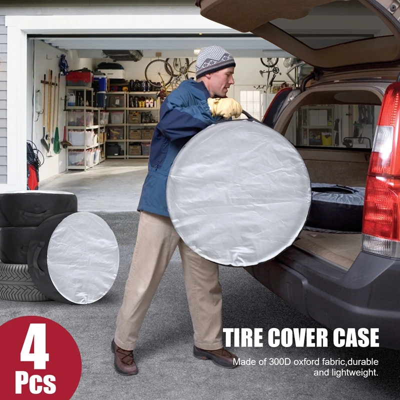 4Pcs Tire Cover Case Car Spare Tire Cover Storage Bags Carry Tote Polyester For Cars Wheel Protection Covers 4 Season