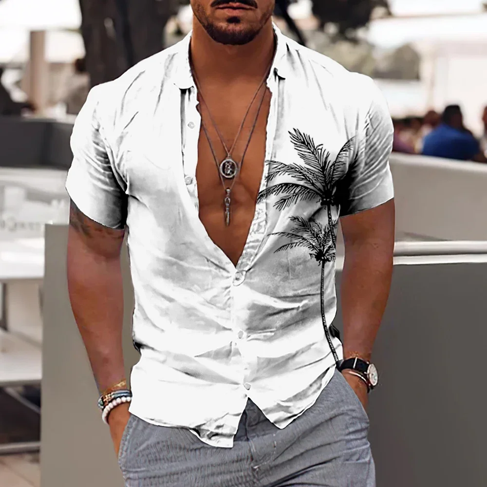 Men's Shirt Coconut Tree Beach Vacation Party Summer Shirt Men's Hawaiian Shirts Casual Fashion Street Short Sleeves Tops 4
