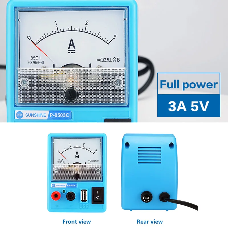 

SUNSHINE P-0503C Mini Portable 110/220V Mobile Phone Repair Regulated Power Supply Ammeter 3A 5V With Short Circuit Protection