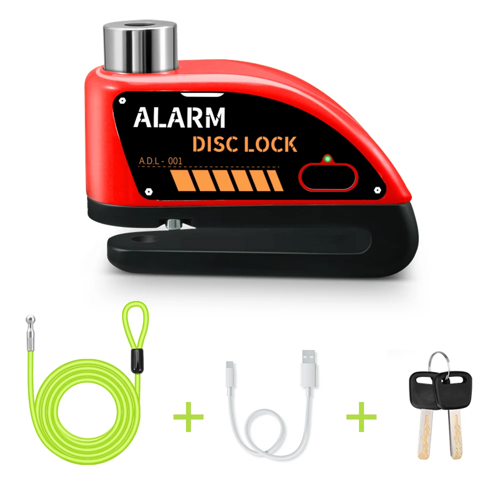 Rechargeable Waterproof 120dB Loud Motorcycle Anti-Theft Alarm Disc Brake Lock