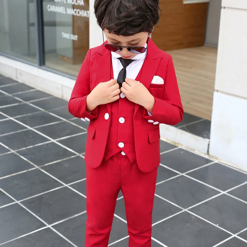 

Spring Autumn Formal Children Solid Suit Set Boys Party Host Wedding Costume Little Kids Blazer Vest Pants Clothing Sets