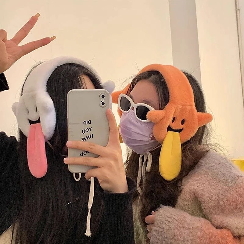 재밌는 봉제 귀마개, 귀여운 조정 가능한 접이식 양털 귀마개, 방풍 귀마개, 남성 귀 워머, 가을 겨울