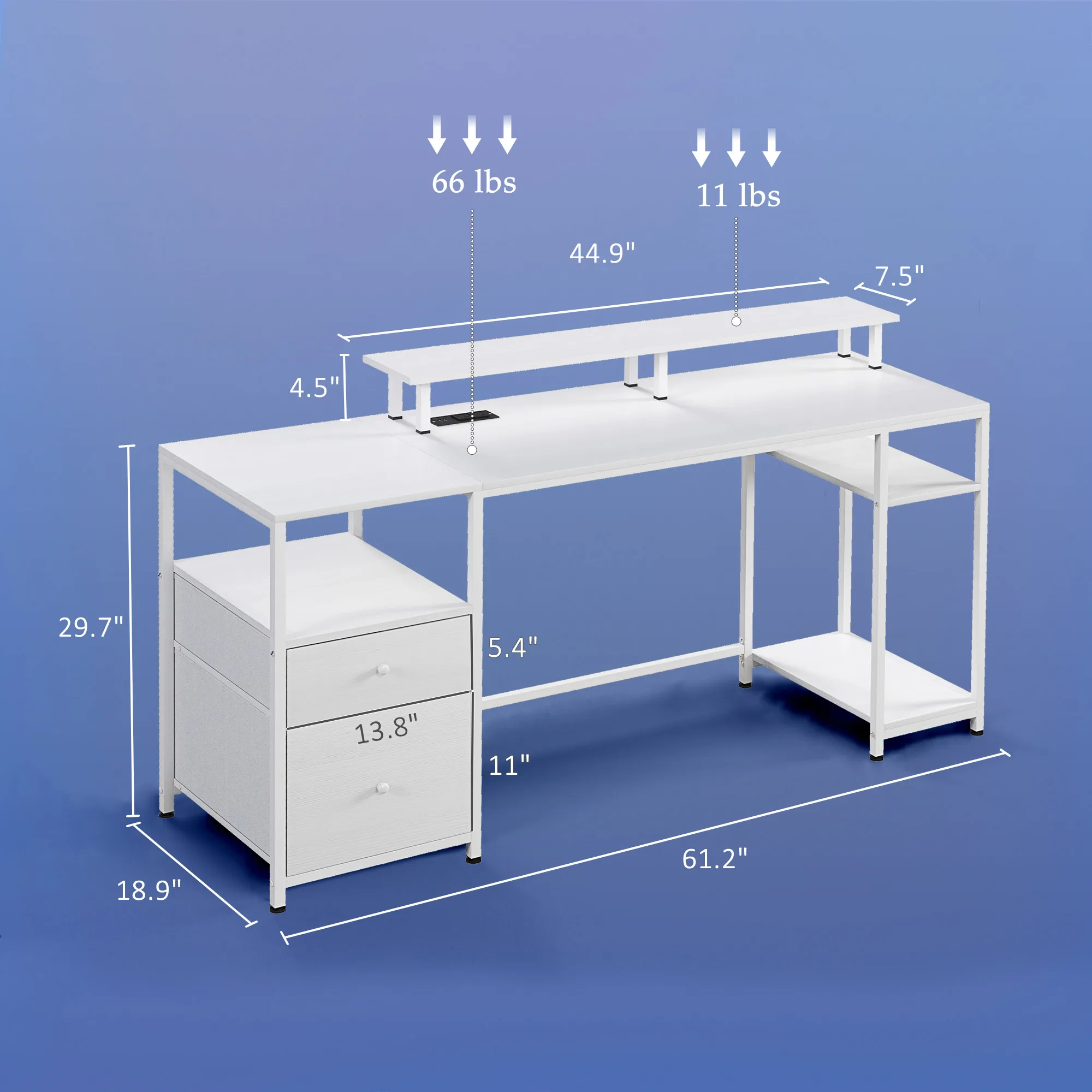 Homcom 61" Computer Desk with Led Lights, Power Outlets, USB Ports, White 4