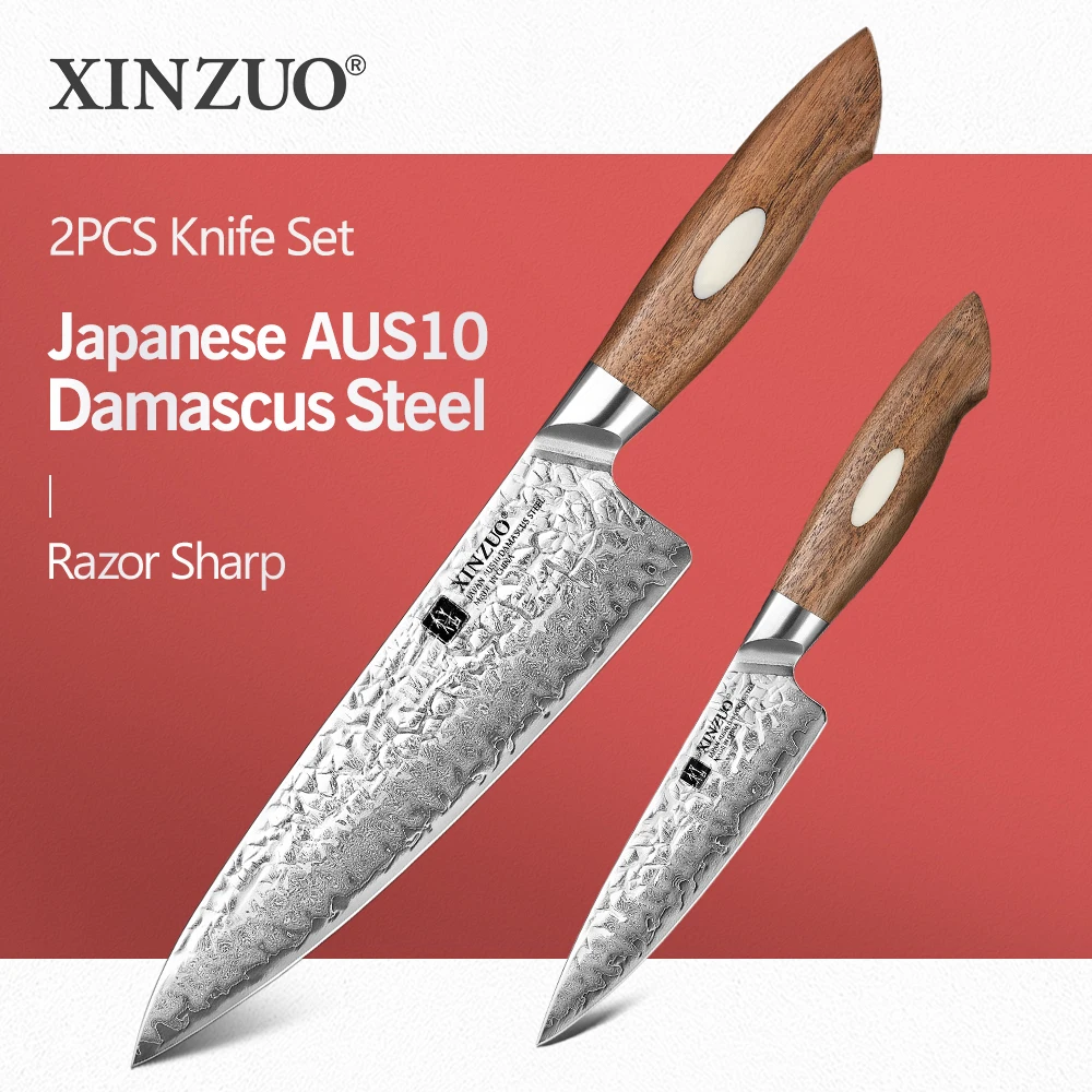 XINZUO2PCSKnivesSetsJapanese67DamascusStainlessSteelKitchen