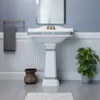 Pedestal Sinks for Bathrooms Wide White Porcelain Bathroom Pedestal Wall Mounted Sink with Green Gold Accent 2