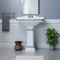 Pedestal Sinks for Bathrooms Wide White Porcelain Bathroom Pedestal Wall Mounted Sink with Green Gold Accent 2
