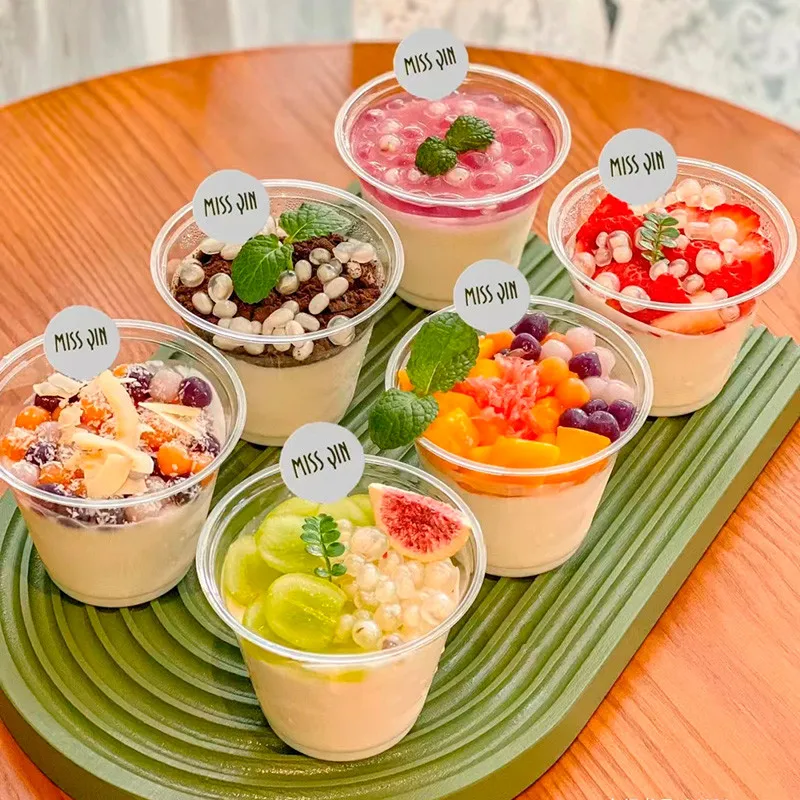 50pcs Ice Cream Transparent Plastic Cup 180ml 260ml Jelly Pudding