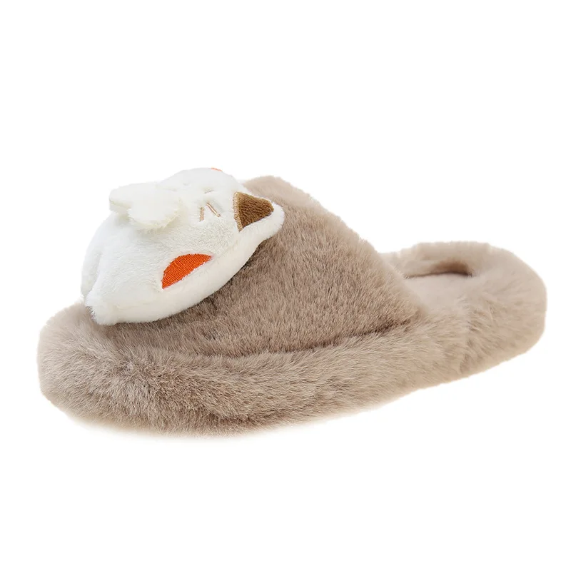 2023 New Autumn and winter fashion cross fluffy slippers women's indoor and outdoor one word flat cotton slippers ATD207