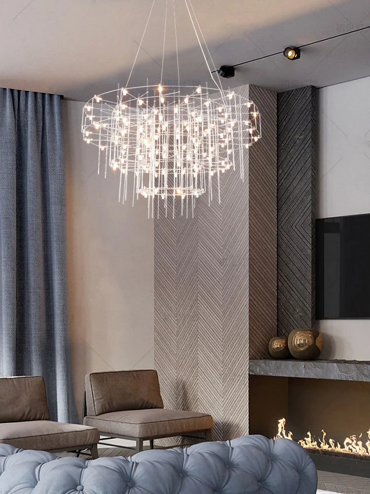 New Trend Post-Modern Classic Stainless Steel Chandeliers Unique Lights Lustre LED Dimmable Lamps For Living Room