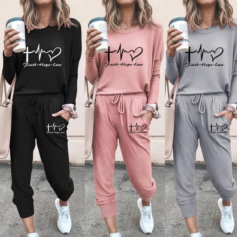 Women Casual Tracksuits 2 Pieces Sports Outfits Long Sleeve Tops Slim Fit Long Pants Sweatsuits Jogging Suit S-2XL fashionable men s sportswear jogging suit printed three color patchwork hoodie sports pants sportswear suit set