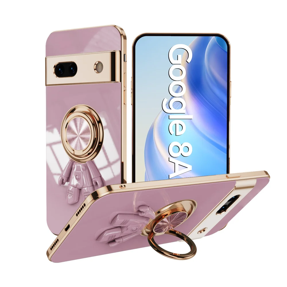 Cute Astronaut Ring Holder Luxury Plating Soft Silicone Phone Case